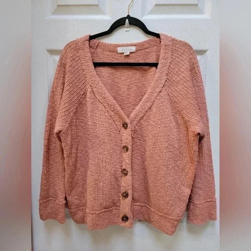 Two by Vince Camuto Long Sleeve Textured Button Down Stretch Cardigan Size XL